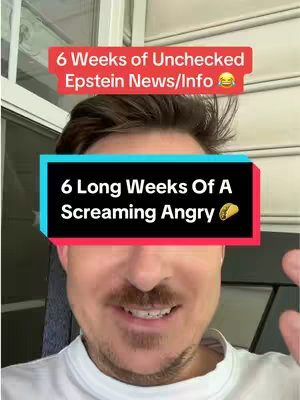 A selfie-style video cover with text overlays. A man with a mustache smiles, the background suggests a well-lit indoor setting. Two text boxes cover the upper and mid sections of the face. The color scheme is dominated by bright colors, with a humorous taco emoji in the text.