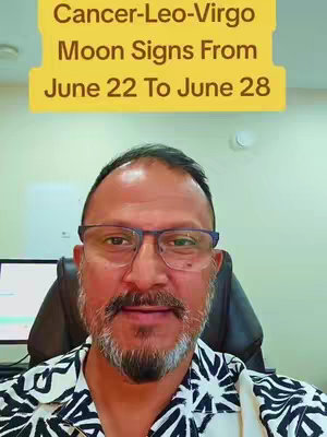 A man with glasses and a beard is in front of a background. Above his head is a yellow banner displaying the text 'Cancer-Leo-Virgo Moon Signs From June 22 To June 28'.