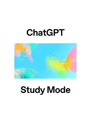 White background with centered graphic: The word "ChatGPT" in black, sans-serif font is at the top. Below, across the center, there's a rectangular image with a light blue background and blurred, abstract shapes in yellow and pink, with several thin white lines overlaying the shapes. Underneath is the phrase "Study Mode" in a similar black font.