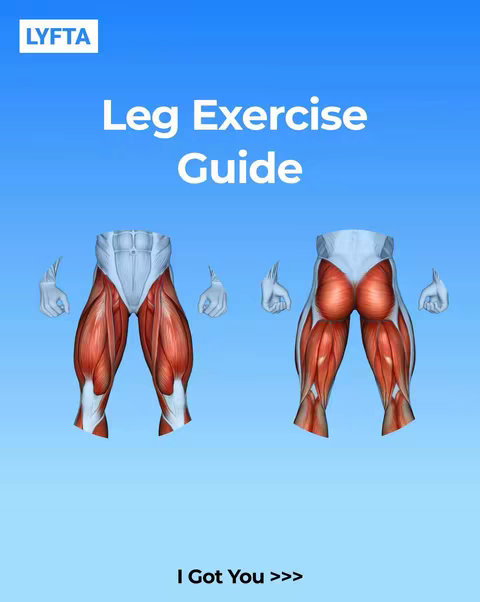 A medical illustration showcasing the human anatomy. The image is divided into front and rear views of the legs. The front view shows the leg muscles with the name "LYFTA" in the top left . The background is a gradient from dark blue to a lighter shade.