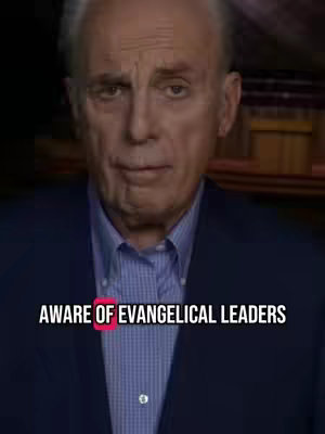 The cover image displays a close-up of an older man with short gray hair, wearing a blue suit jacket over a light blue button-down shirt. Text overlayed in a white, bold font, reading "AWARE OF EVANGELICAL LEADERS" is positioned at the bottom of the frame. The background is blurred, giving focus to the man's serious expression.