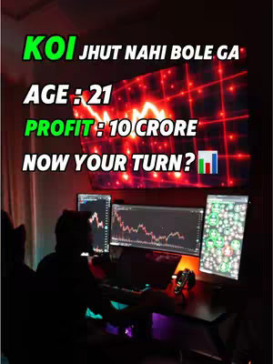 The image is a promotional graphic. The layout features a dark room with a person silhouetted in front of a multi-screen setup displaying financial charts. On the top, prominently displayed, are text overlays in a contrasting light color against a dark background.