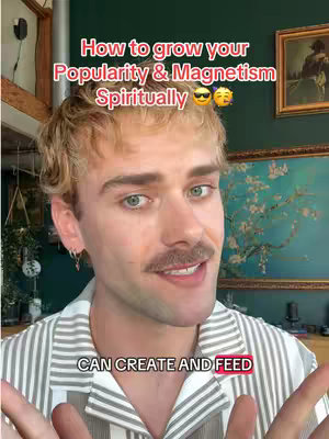 A man with a mustache and light-colored hair smiles at the camera, with text overlayed on the top and bottom of the image. The background includes a painting, and various shades of green and brown.