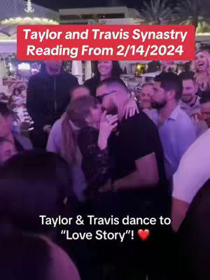The cover image shows a photo of Taylor Swift and Travis Kelce embracing and kissing in a crowded setting, likely at a social event or party. Two lines of white text are placed on top.