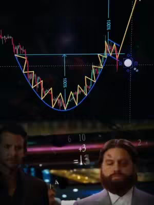 The cover image is split into two sections. The upper section displays a technical stock chart visual, showcasing upward and downward trends, with lines and percentages. The lower section features a side-by-side view of two men, one with a clean-cut look, and the other, a bearded man, looking towards the side.