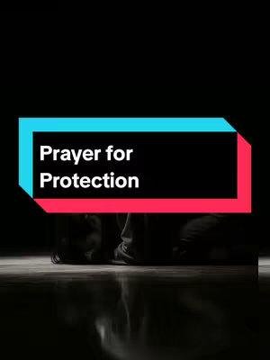 A vertical video cover image with a black background. In the center, there's a rectangular black box, overlaid by a series of colorful shapes, cyan over red color. Within this shape, the white text 'Prayer for Protection' is displayed.