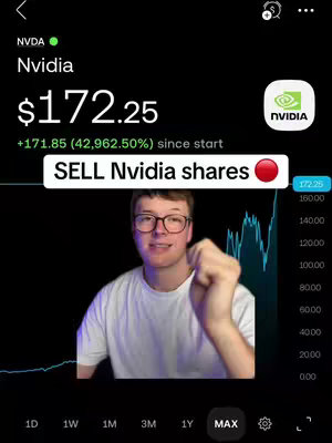 The cover image shows a stock ticker interface displaying news regarding the Nvidia stock market. An overlay shows a smiling man pointing with his finger toward the stock market details. The background is black with the chart showing the stock trend.