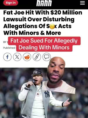 The cover image displays a news article headline about Fat Joe and a lawsuit, alongside images of Fat Joe and another man. The layout features a combination of text, logos, and photographs, with a focus on the legal issue involving Fat Joe.