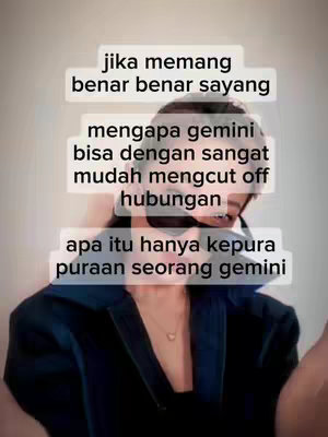 A person is centered in a shot with overlaid text boxes. The person, seen from the chest up, wears a dark jacket and a necklace. The background is a blurred, neutral tone. Stacked text boxes with white backgrounds and black text are superimposed over the figure, creating a layered effect. The text boxes pose questions with the word 'gemini' in them.