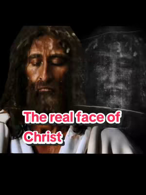 The cover image presents a detailed, artistic rendering of a face, presumably Jesus, with his eyes closed, appearing serene. To the right of this figure is a faded, grayscale image of the Shroud of Turin. The text overlay 'The real face of Christ' is prominently displayed at the bottom, on a bubble-shaped background.