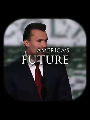 The cover image shows a man in a suit, a dark background, and the text overlay reads "AMERICA'S FUTURE". The image has a dark filter, emphasizing the text.