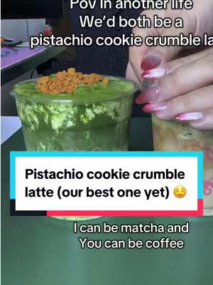 The cover image showcases two cups of matcha and coffee drinks. The drinks are displayed on a green surface, and the background is a blurred interior scene. Text overlays provide context.