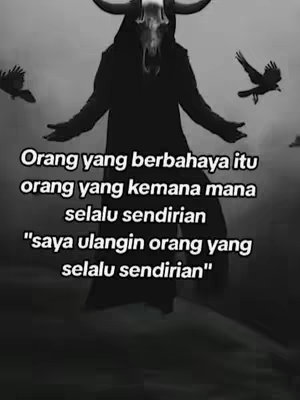 A grayscale image depicts a dark, silhouetted figure in a wide shot against a hazy background. The figure, centered, is hooded and appears to be wearing a cloak, with arms outstretched. Above the head is a skull with horns. Black birds are scattered around the figure. Text overlaid, in a white sans-serif font, conveys a message about dangerous individuals.