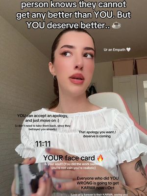 The cover image features a young woman with light skin, brown hair, and makeup, looking slightly to the side with a thoughtful expression. Text overlays are scattered across the image, including phrases like "YOU deserve better" and "11:11". There are also additional text elements in the image.