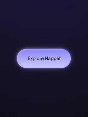 A dark purple background with a blurred glow effect. Centered is a light purple, rounded rectangle with the text 'Explore Napper' inside.