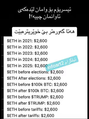 The image is a screenshot from a social media post. The layout is simple, with Kurdish text at the top, followed by bulleted points of text with dollar amounts. The color scheme is primarily black and white, with a green accent for the "infoart2 تيلگرام" text.