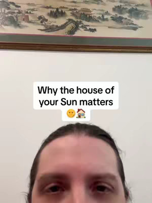 The cover image shows a close-up of a person's face from the forehead down, with a text overlay that reads "Why the house of your Sun matters". Above the text is a smiling sun emoji and a house emoji. Behind the person is a section of artwork.