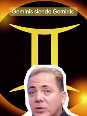 The cover image features a man in front of the Gemini zodiac symbol. The background is dark with a yellow glow along the sides. The text "Geminis siendo Geminis" is superimposed on the upper part. The man is in the foreground with a semi-transparent white background.