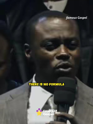 The cover image shows a man speaking into a microphone, with text overlays providing context and branding. The man is of African descent, wearing a blazer and tie. A text overlay states "THERE IS NO FORMULA" in a yellow font on a black background. The bottom right corner has the logo of a media outlet: "famouz Gospel" and another star logo.