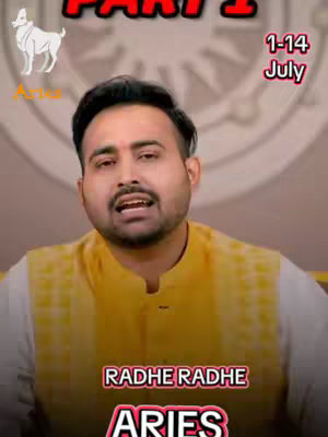 The image features a man in a yellow shirt, centered and looking at the viewer. Text overlays include astrological details and the title 'PART 1' in red. A ram symbol and the word 'Aries' in a red font are also visible.