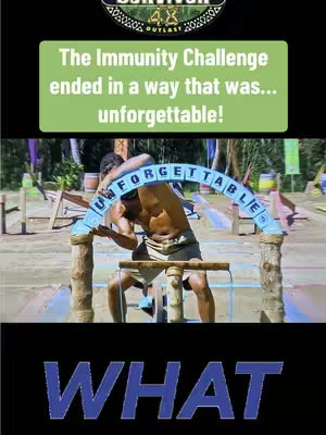 The cover image depicts a scene from a reality TV competition, likely 'Survivor.' A man is centered, participating in a water-based challenge. Above him, the word 'UNFORGETTABLE' is arched. The background suggests an outdoor setting.