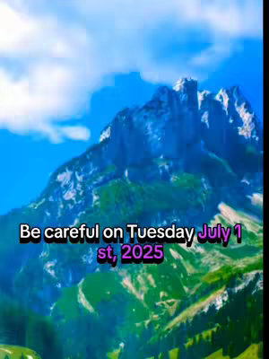 The image shows a scenic mountain view with a bright blue sky and scattered clouds. Overlayed on this natural scene is text in a bold font.