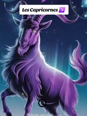 An illustration of a purple goat-like creature with large curved horns and a flowing mane against a backdrop of a starry night sky. The creature has golden eyes and a regal pose, with text overlay at the top.