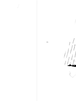 A mostly white image with a vertical line separating it into two halves. On the right side, there are some thin, black, diagonal lines resembling rain.