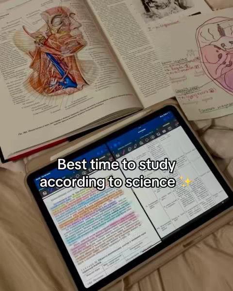 The cover image shows a tablet open on a bed with study notes. The tablet displays notes in an app, with sections highlighted with different colors. There are books, anatomical charts and handwritten notes on the bed around the tablet.