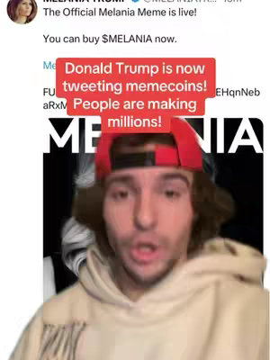 The cover image shows a young man in a red cap and a beige hoodie, centered in the frame. He is speaking, and the background includes a screenshot of a tweet about Melania Trump and a red banner with white text overlaid on the background displaying the message.