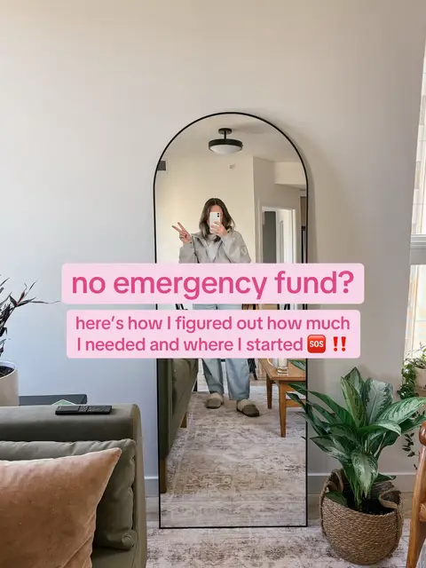 A woman stands in front of a large, arched mirror in a well-lit room, taking a selfie. She's holding up a peace sign. The mirror reflects various interior details, including a couch, plants, and window. Text overlays are placed on the image that adds a hook.