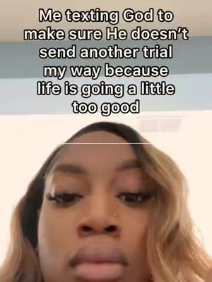 A selfie-style image with a woman's face as the primary focus, set against a blurred background. She has long, light-brown hair. Overlayed at the top is white text, which uses a simple sans-serif font.