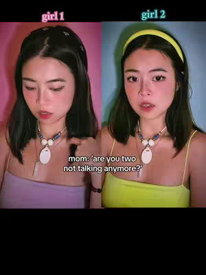 The cover image is a split-screen featuring two young women, each on either side of a vertical line. They share similar facial features and are positioned from the shoulders up. Both are looking down, with a text overlay at the bottom that asks a question. Colors are natural with a muted pink background.