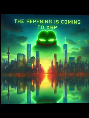 The cover image depicts a vibrant nighttime cityscape with a large, green Pepe the Frog figure superimposed over it. The city skyline is in the background, with tall buildings illuminated. The frog is centered, and the overall color scheme is green and blue with a bright, central light source creating reflection.