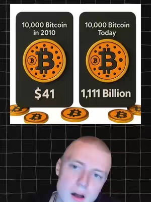 The cover features two cards side-by-side, each with a Bitcoin logo graphic at the center, and text above and below the logo. The background includes the creator's face and a grid-like pattern.