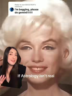 The image features a split-screen effect. On the lower left, a woman with black hair and a black top gestures towards the camera; she appears to be the speaker. Dominating the background is a blurred image of Marilyn Monroe, and the composition is a light sepia tone. Overlaid at the bottom is white text against a black background.