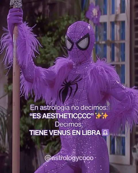 The cover image showcases a person in a sparkling purple Spider-Man costume holding a staff. The figure is set against a blurred background that appears to be a domestic space. Text overlays provide context.
