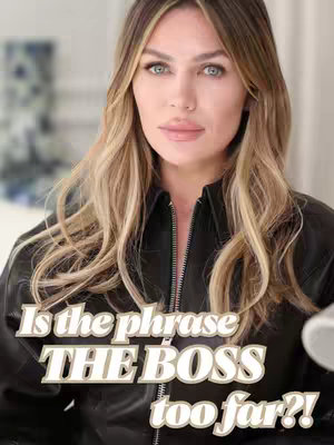 A medium shot of a woman with long, wavy blonde hair and blue eyes, dressed in a black leather jacket. Text is overlaid on the image.