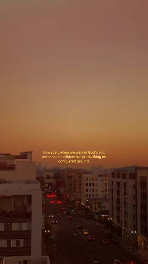 An eye-level shot captures a cityscape at sunset, the sky a blend of oranges and reds, and a street with cars and buildings in silhouette. In the foreground, a text overlay provides a quote, adding a layer of inspiration to the tranquil urban view.
