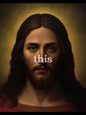 A portrait of Jesus with a golden halo around his head. The text overlayed says 'this' in a white font.