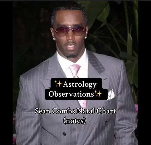 The cover image shows a man in a gray suit, light pink tie, and sunglasses, with text overlayed related to astrology observations.