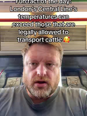 A man with a beard is filming himself in a train. Text overlays the video with a fun fact on the train's temperature.