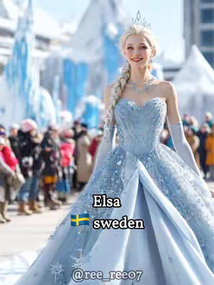 The cover image features what appears to be a digitally created likeness of Elsa from Frozen. The image is centered on a woman in a light blue, ornate dress and tiara, resembling Elsa. The background is blurred with hints of an outdoor, wintery setting with blurred people. The superimposed text reads 'Elsa' along with the Swedish flag, and the username @ree_reeo7. The overall composition is a blend of a character portrait with social media branding.