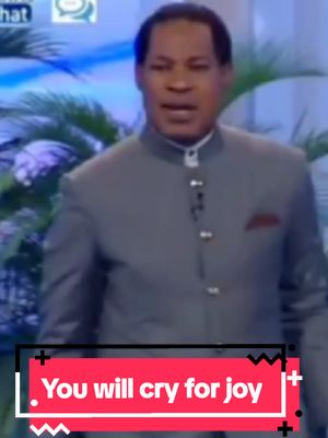The cover image features a man speaking, framed from the chest up. The man has dark hair and is wearing a grey suit jacket. A red rectangular box with white text overlayed on the bottom part of the image says "You will cry for joy". The background elements include some green foliage.