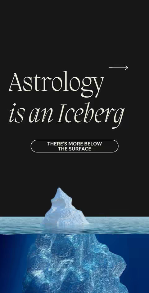 The image features a graphic of an iceberg. Above the waterline, there is a small, white iceberg. Below the waterline, a much larger portion of the iceberg is visible in shades of blue, suggesting hidden depth. The background is solid black. White text is layered on top.