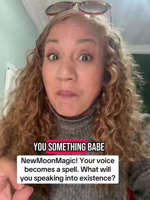 A woman with curly brown hair and sunglasses on her head looks directly at the camera. Text overlays appear at the bottom and top of the screen.