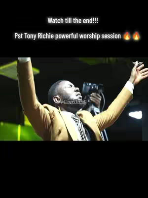 A man with his arms raised in worship with a look of awe upon his face. Text overlays highlight the worship session and calls for viewers to 'watch till the end'.