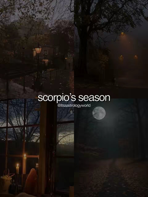 The cover image is a four-part composite, each section depicting a different atmospheric nighttime scene, likely symbolizing a season or mood. The top left shows an image of a building with lit street lamps and some greenery along a walkway, the top right of an unknown outdoor area, lit by lamplight and surrounded by trees. The bottom left depicts an interior scene showing a window with candles lit. The bottom right showcases a moonlit rural road surrounded by trees.