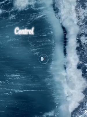 The image features a stylized shot of ocean waves, with a large wave cresting to the right. Soft blue hues dominate, with the wave having a white foamy top. The text 'Control' is overlaid in a white, glowing font along with a music player icon.