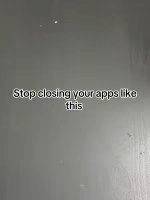 A plain, gray background. Text overlayed in the center reads: 'Stop closing your apps like this.'